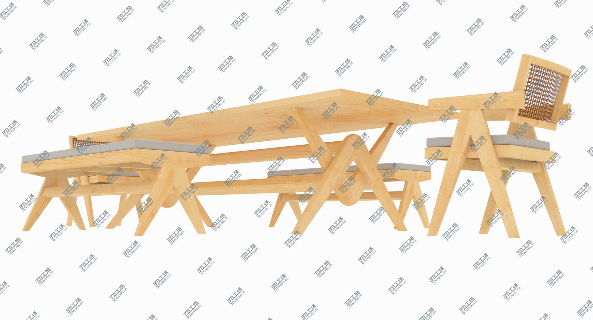 images/goods_img/202105073/Cassina Jeanneret Capitol Complex Table with Office Chair and Clear Civil Bench with Cushions Set 3D model/5.jpg